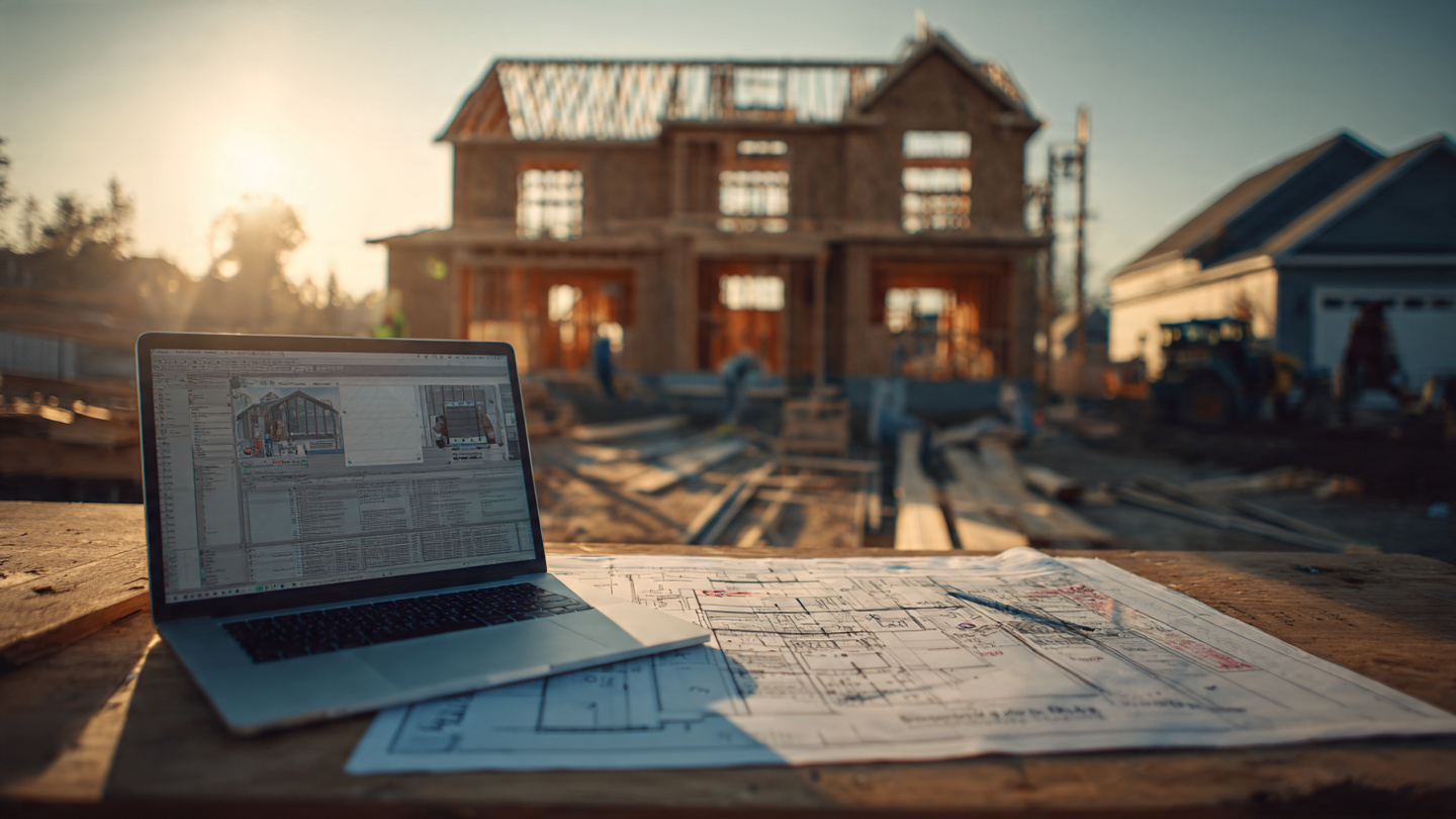 Construction blueprints and insurance documents on a job site table