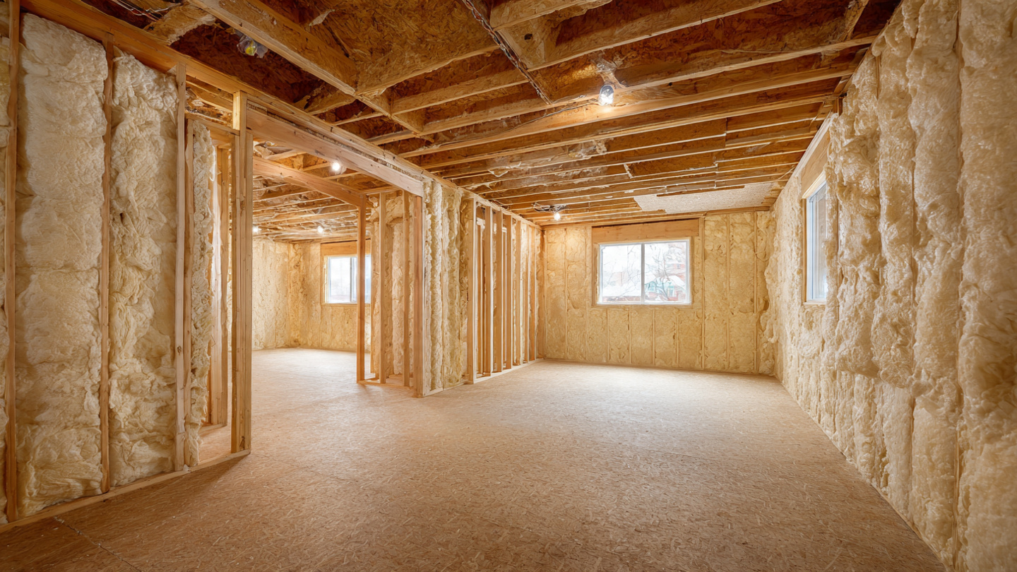 Cross-section of a residential interior wall showing bare studs with no insulation between rooms